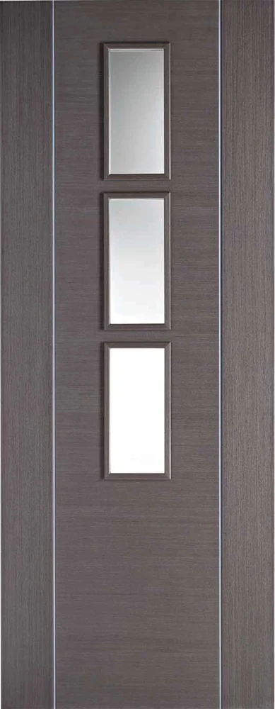 Alcaraz Chocolate Grey Pre-Finished 3 Glazed Clear Light Panels Interior Door – All Sizes