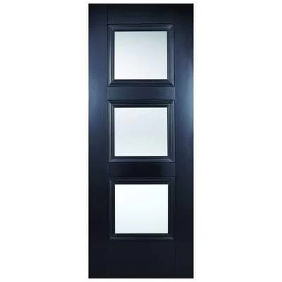 Amsterdam Black Primed 3 Glazed Clear Bevelled Light Panel Interior Door – All Sizes
