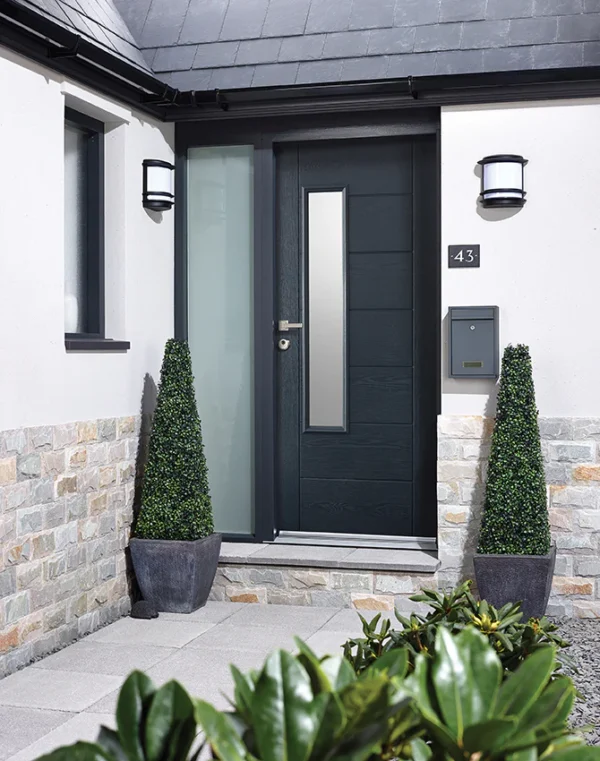 Newbury Grey GRP Pre-Finished 1 Double Glazed Frosted Light Panel External Door – All Sizes