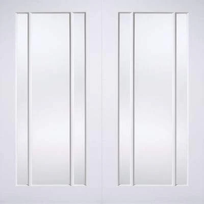 Lincoln White Primed 3 Glazed Clear Light Panels Pair Interior Doors – All Sizes