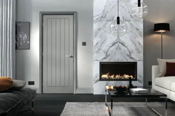 Moulded Textured Vertical Grey Pre-Finished 5 Panel Interior Door – All Sizes