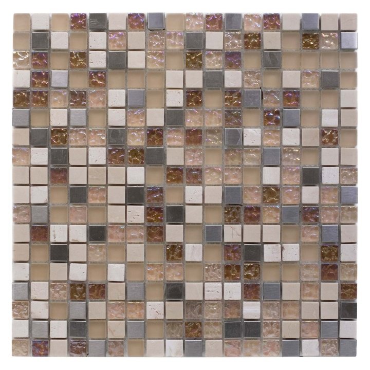 Athens Travertino Glass Mosaic Wall Tile 300 x 300mm