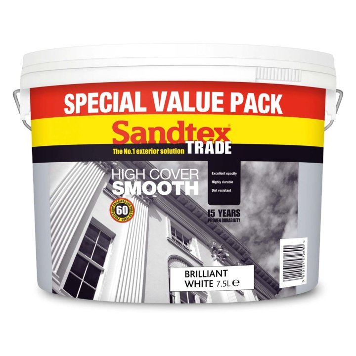 Sandtex Trade High Cover Smooth Masonry Paint Brilliant White 7.5L