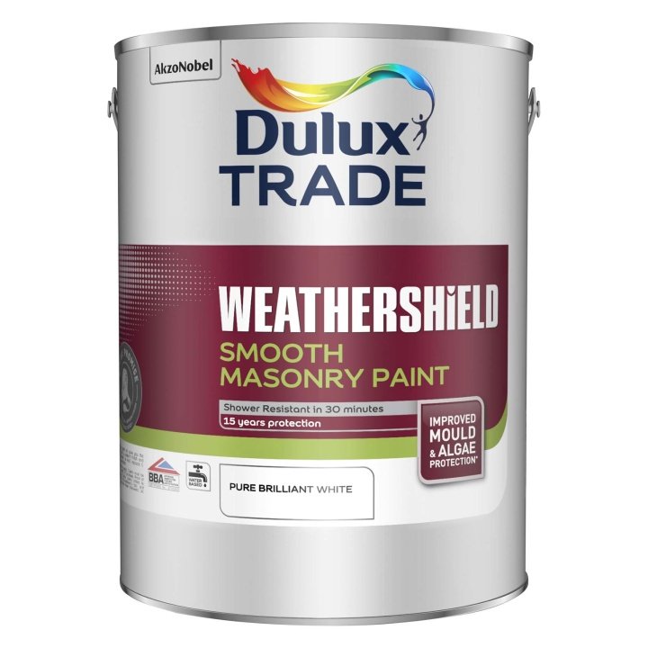 Dulux Trade Weathershield Smooth Masonry Paint Pure Brilliant White 5L
