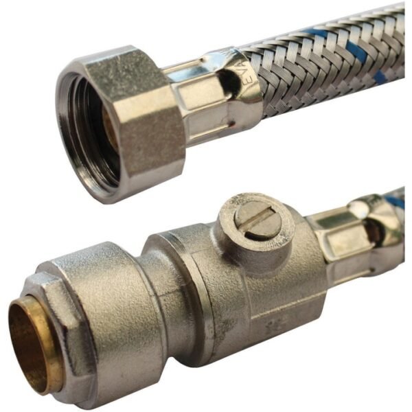 Flexible Tap Connector 22mm x ¾” x 300mm Pushfit Isolator Valve