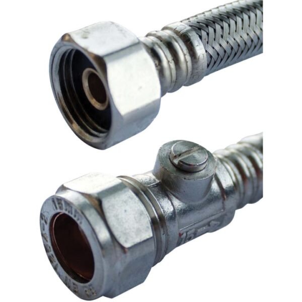 Flexible Tap Connector 15mm x ½” x 500mm with Isolator Valve